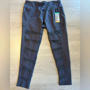 Emily B Activewear Women's Leggings Size Large Mesh Leg Panels Dark Blue New